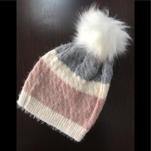 Accessories - 👀LAST 1! Pink Gray Stripe Beanie Hat